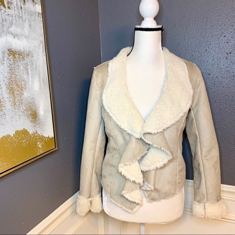 CoffeeShop faux suede cascaded sherpa lined jacket